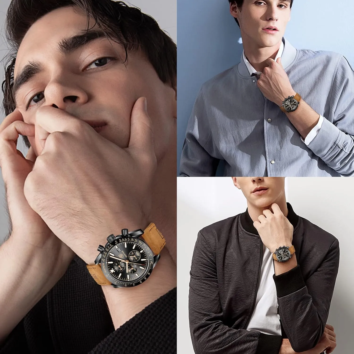 Analog Quartz Chronograph Business Work Sport Casual Fashion Designer Dress Men's Wrist Watches with Calendar, Luminous Hand Watch for Men BENYAR AKNIGHT Mens white Watches 45mm Big Face Waterproof 