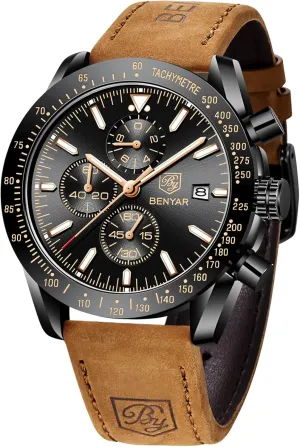 Analog Quartz Chronograph Business Work Sport Casual Fashion Designer Dress Men's Wrist Watches with Calendar, Luminous Hand Watch for Men BENYAR AKNIGHT Mens white Watches 45mm Big Face Waterproof 