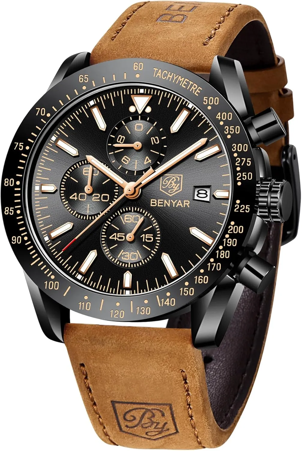 Analog Quartz Chronograph Business Work Sport Casual Fashion Designer Dress Men's Wrist Watches with Calendar, Luminous Hand Watch for Men BENYAR AKNIGHT Mens white Watches 45mm Big Face Waterproof 