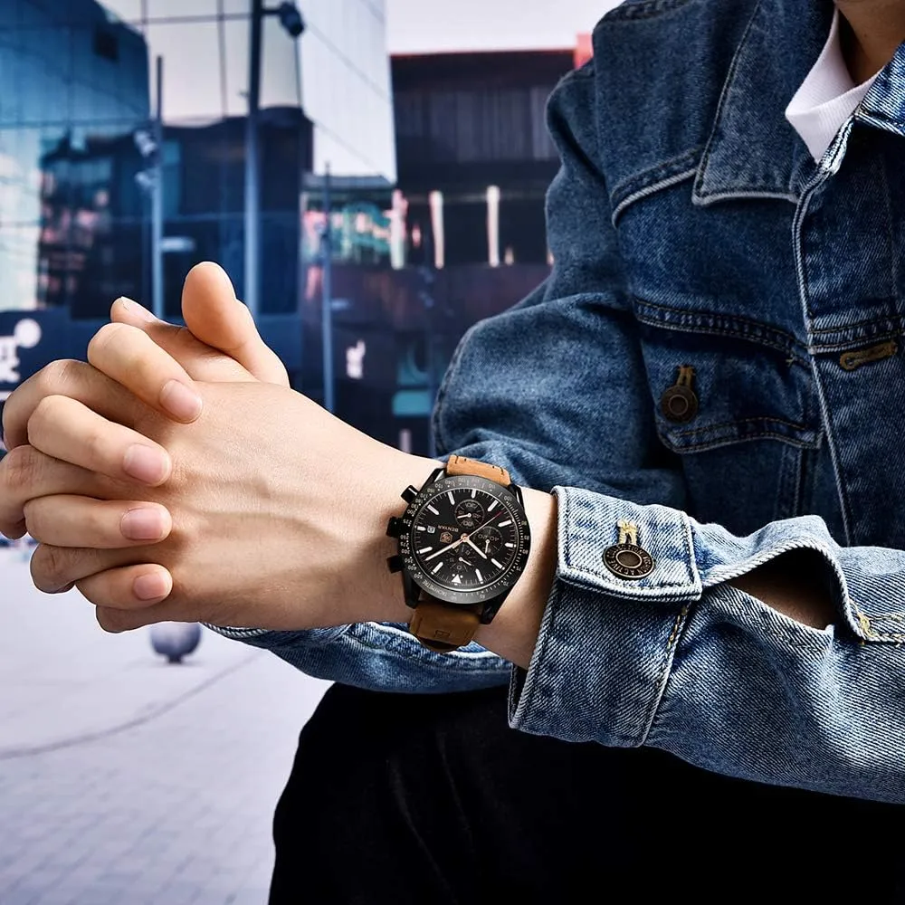 Analog Quartz Chronograph Business Work Sport Casual Fashion Designer Dress Men's Wrist Watches with Calendar, Luminous Hand Watch for Men BENYAR AKNIGHT Mens white Watches 45mm Big Face Waterproof 