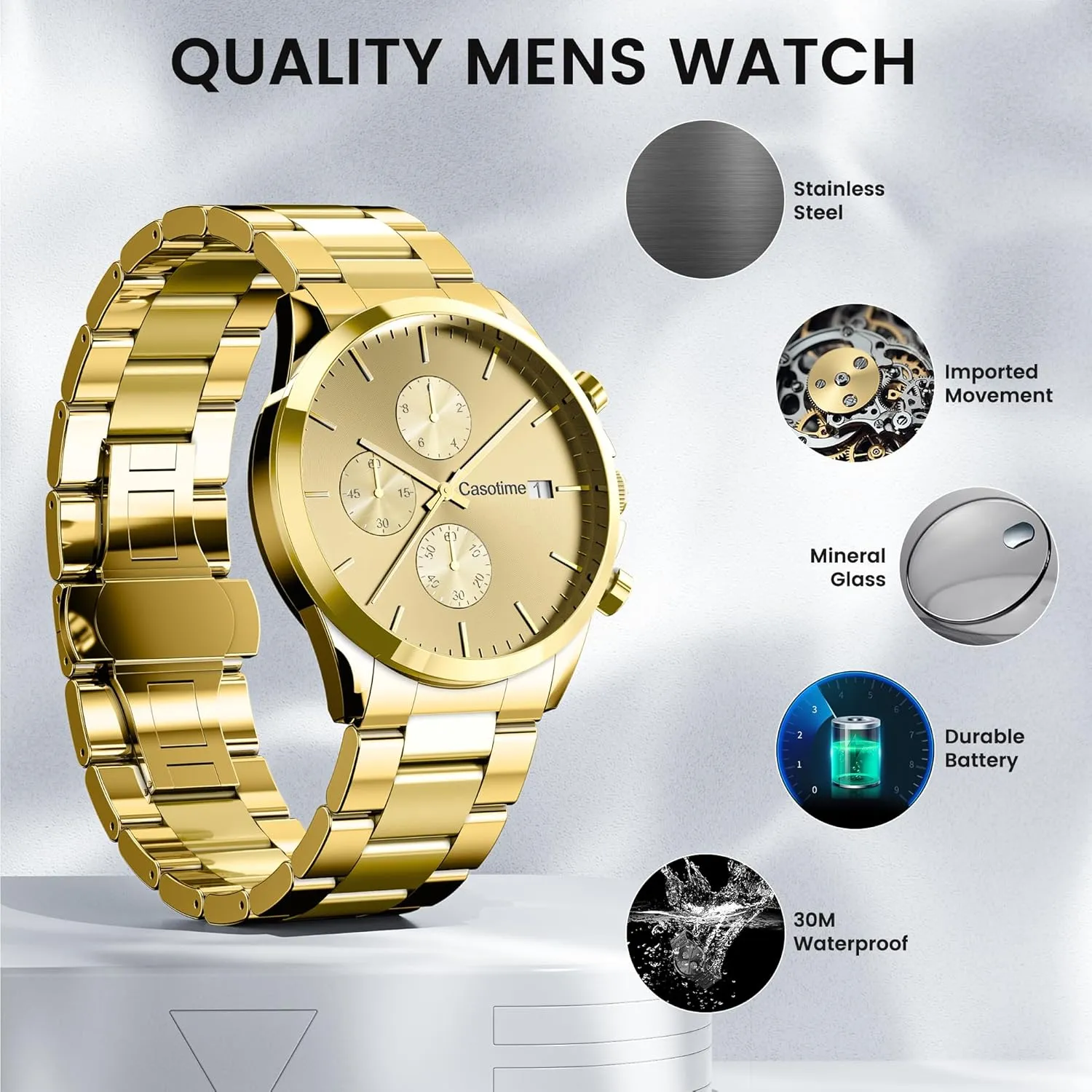Analog Quartz Date Display, Luxury Casual Classic Fashion Dress Watch with Stainless neurospora yard Steel Band, Elegant Gift for Men Men's Stainless Steel Chronograph Watch 30M Waterproof 