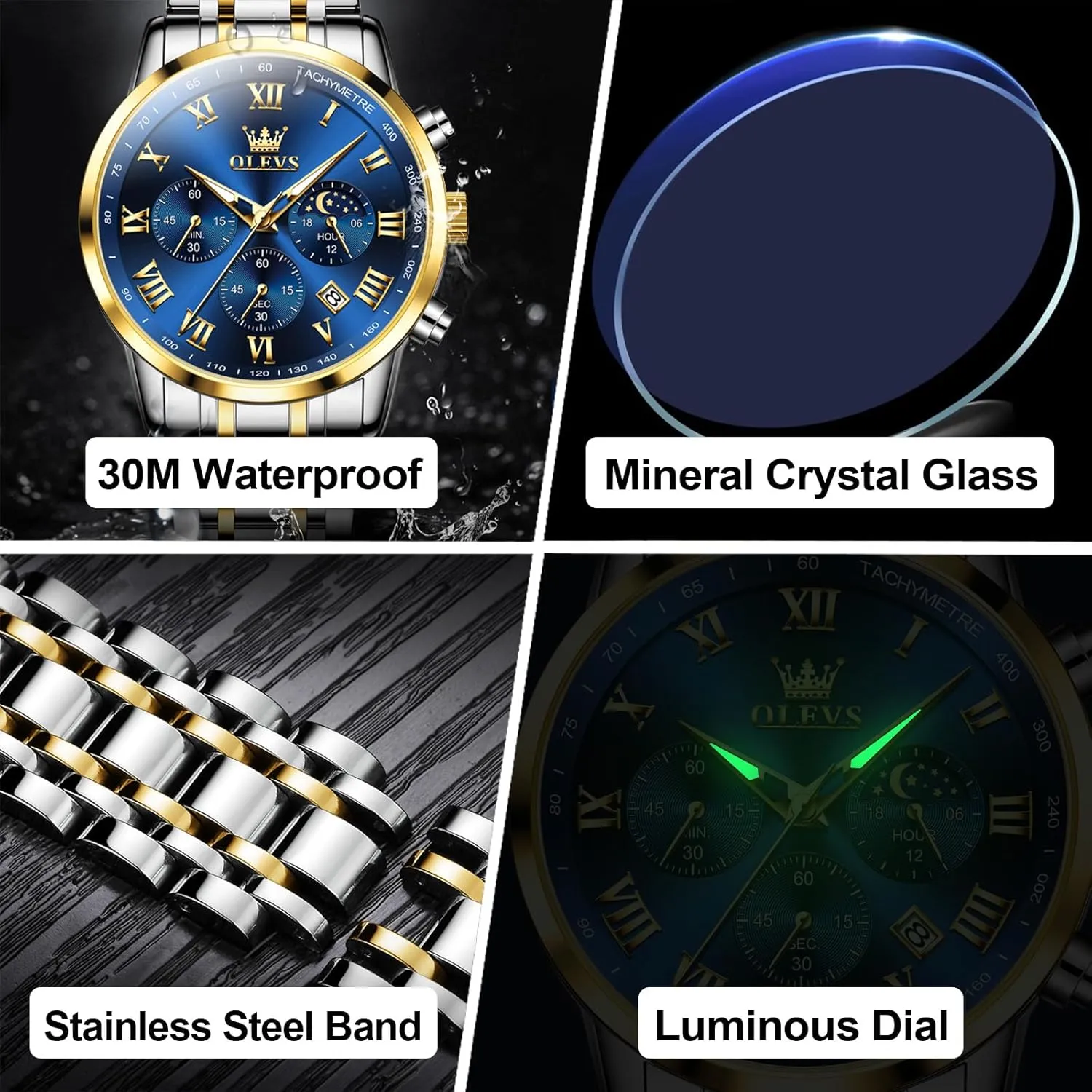 Analog Quartz Dress Watches for Men, provision converter galaxy humanitarian strike enrich Fashion Multifunctional Waterproof Luminous Hands Men's Wristwatch OLEVS Mens Stainless Steel Chronograph Watch, Big Face Roman Numerals Date 