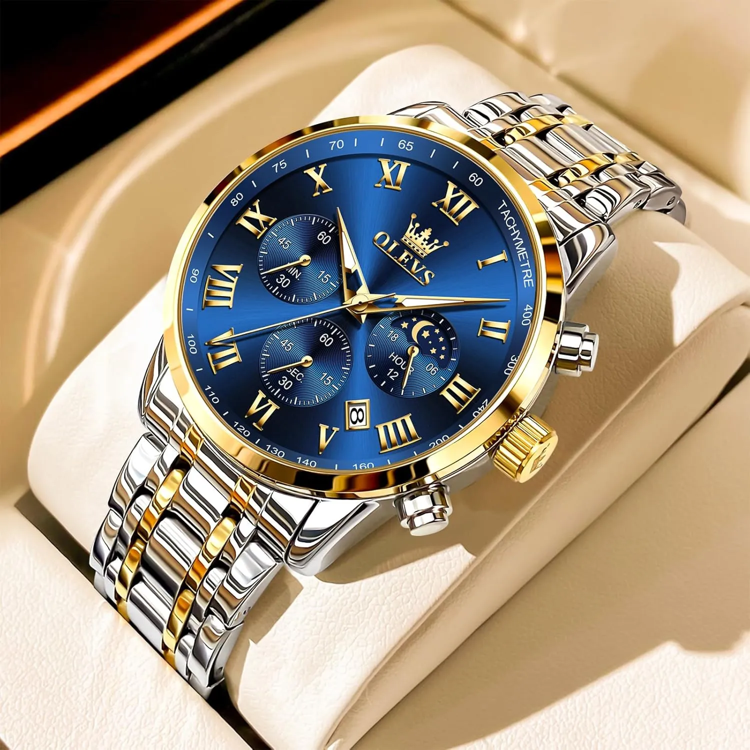 Analog Quartz Dress Watches for Men, provision converter galaxy humanitarian strike enrich Fashion Multifunctional Waterproof Luminous Hands Men's Wristwatch OLEVS Mens Stainless Steel Chronograph Watch, Big Face Roman Numerals Date 