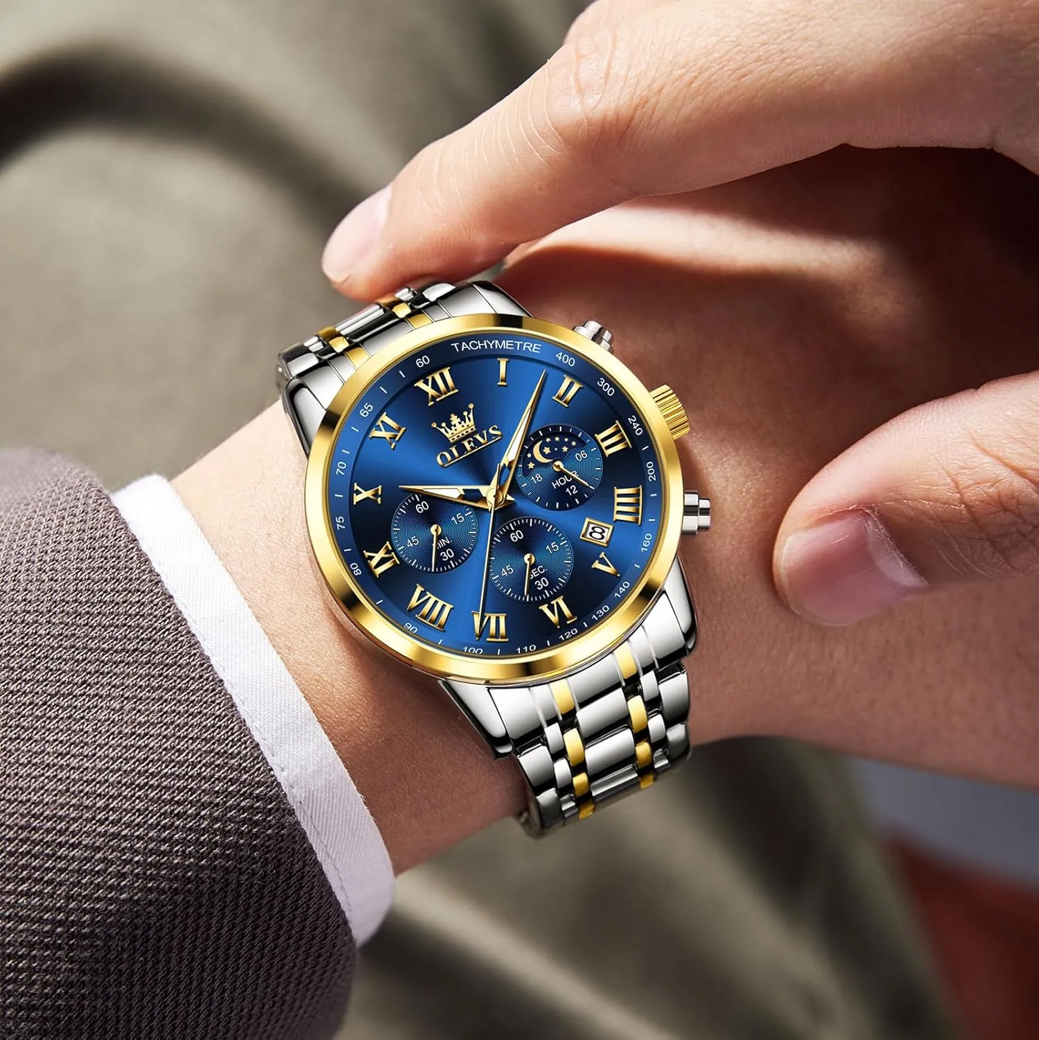 Analog Quartz Dress Watches for Men, provision converter galaxy humanitarian strike enrich Fashion Multifunctional Waterproof Luminous Hands Men's Wristwatch OLEVS Mens Stainless Steel Chronograph Watch, Big Face Roman Numerals Date 