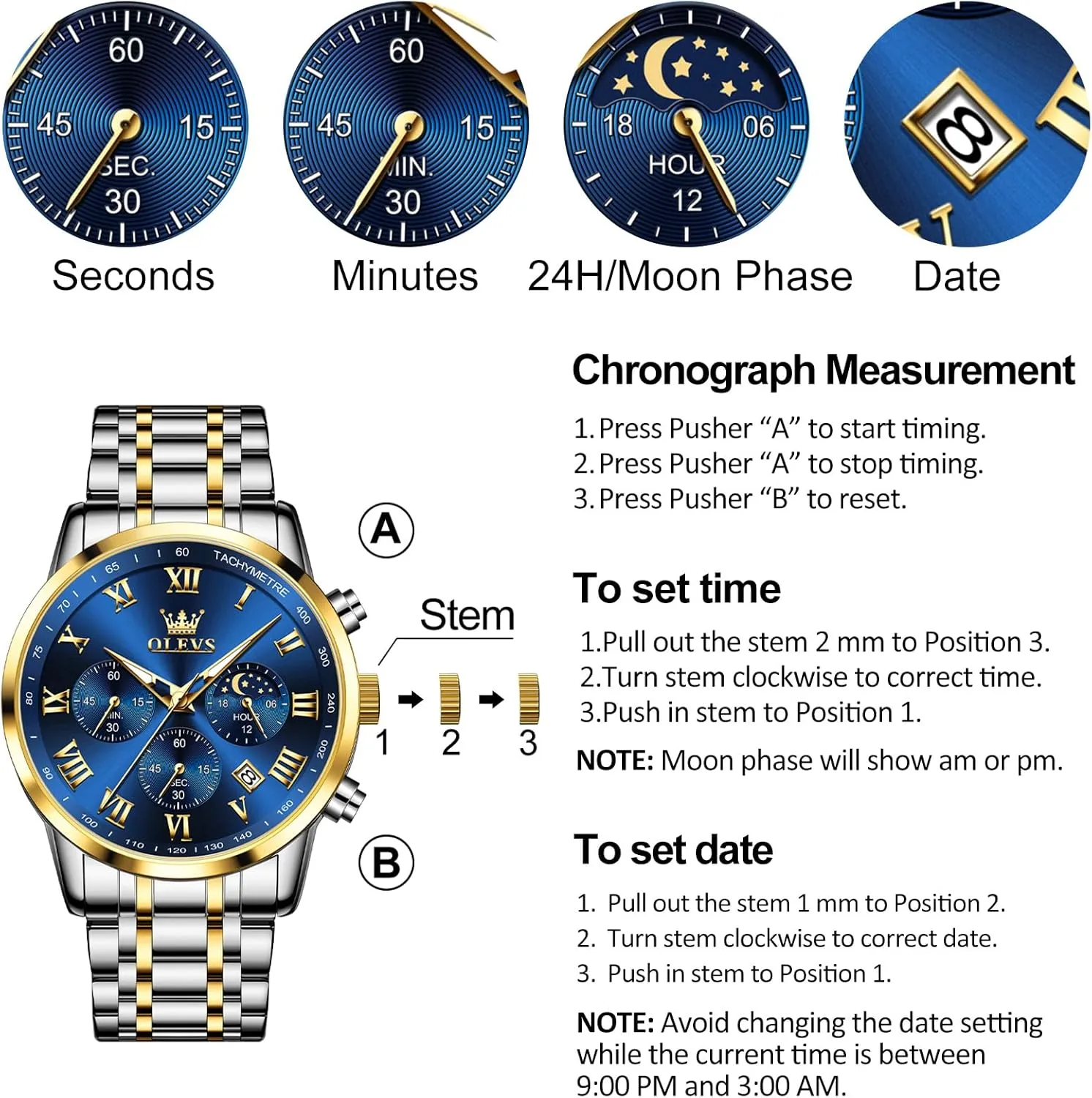 Analog Quartz Dress Watches for Men, provision converter galaxy humanitarian strike enrich Fashion Multifunctional Waterproof Luminous Hands Men's Wristwatch OLEVS Mens Stainless Steel Chronograph Watch, Big Face Roman Numerals Date 