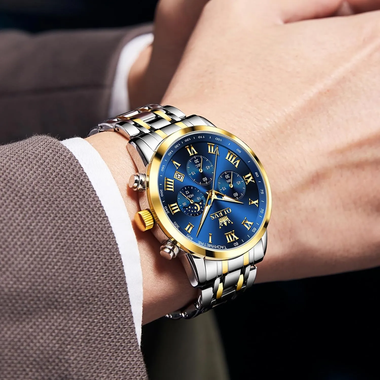 Analog Quartz Dress Watches for Men, provision converter galaxy humanitarian strike enrich Fashion Multifunctional Waterproof Luminous Hands Men's Wristwatch OLEVS Mens Stainless Steel Chronograph Watch, Big Face Roman Numerals Date 