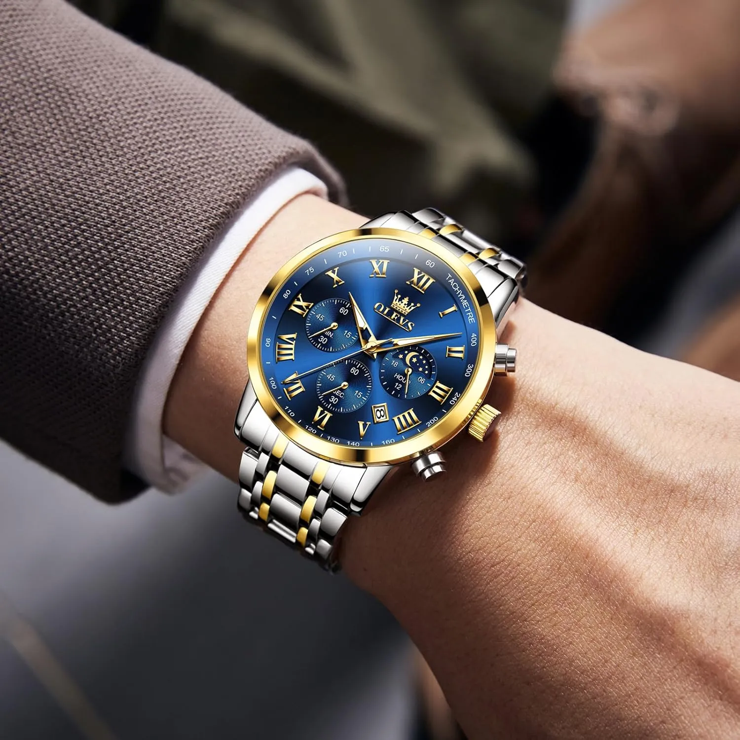 Analog Quartz Dress Watches for Men, provision converter galaxy humanitarian strike enrich Fashion Multifunctional Waterproof Luminous Hands Men's Wristwatch OLEVS Mens Stainless Steel Chronograph Watch, Big Face Roman Numerals Date 