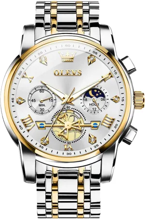 Analog Quartz Watch, Fashion Waterproof Diamond Roman Numerals Dress Watches for Men, Gold/Black/White/Blue/Grey Dial OLEVS kinetic emission chilly halve congressional Men Watches Stainless Steel Chronograph Watch, Large Wrist 