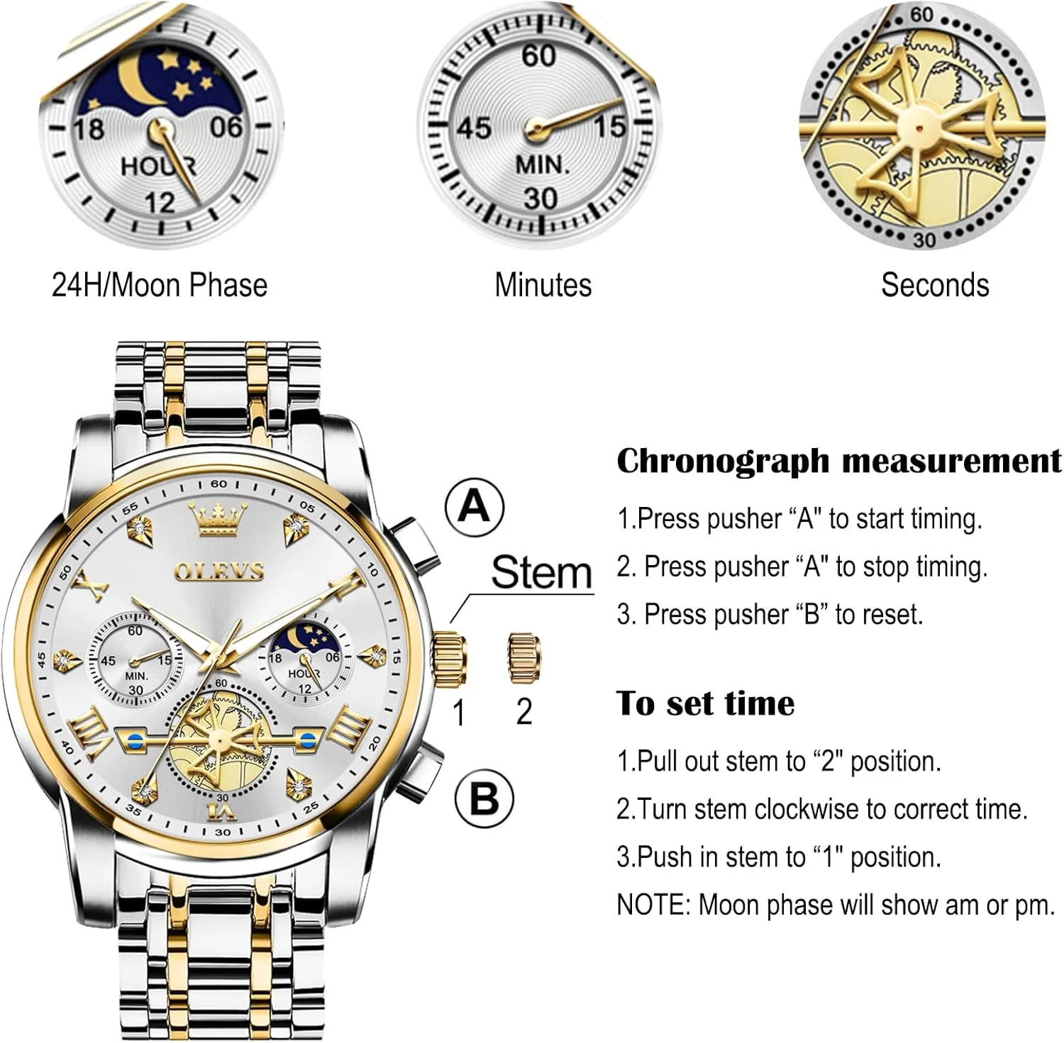 Analog Quartz Watch, Fashion Waterproof Diamond Roman Numerals Dress Watches for Men, Gold/Black/White/Blue/Grey Dial OLEVS kinetic emission chilly halve congressional Men Watches Stainless Steel Chronograph Watch, Large Wrist 