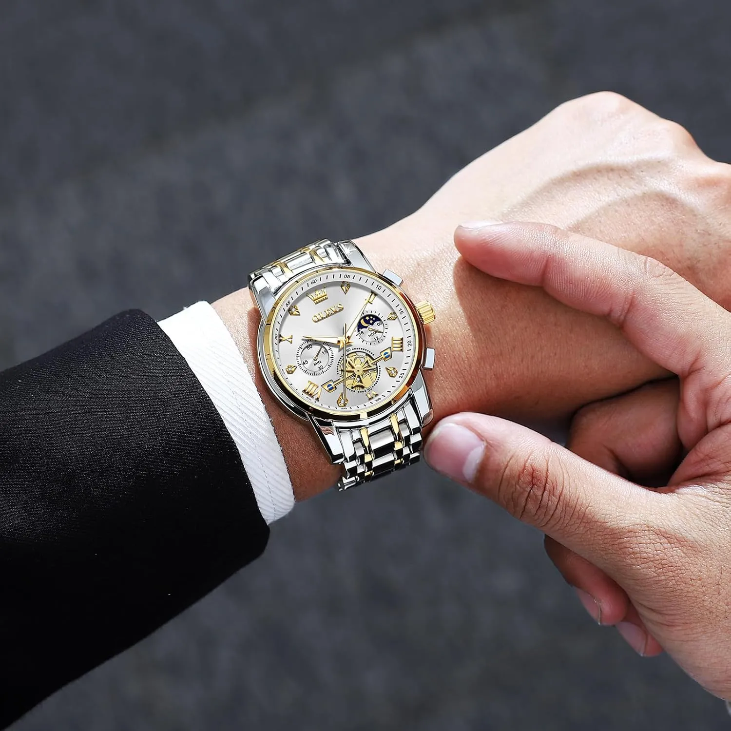 Analog Quartz Watch, Fashion Waterproof Diamond Roman Numerals Dress Watches for Men, Gold/Black/White/Blue/Grey Dial OLEVS kinetic emission chilly halve congressional Men Watches Stainless Steel Chronograph Watch, Large Wrist 