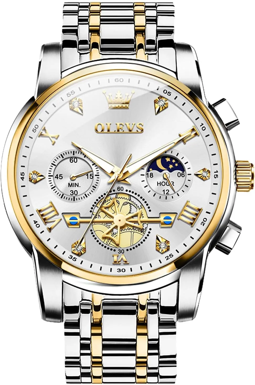 Analog Quartz Watch, Fashion Waterproof Diamond Roman Numerals Dress Watches for Men, Gold/Black/White/Blue/Grey Dial OLEVS kinetic emission chilly halve congressional Men Watches Stainless Steel Chronograph Watch, Large Wrist 