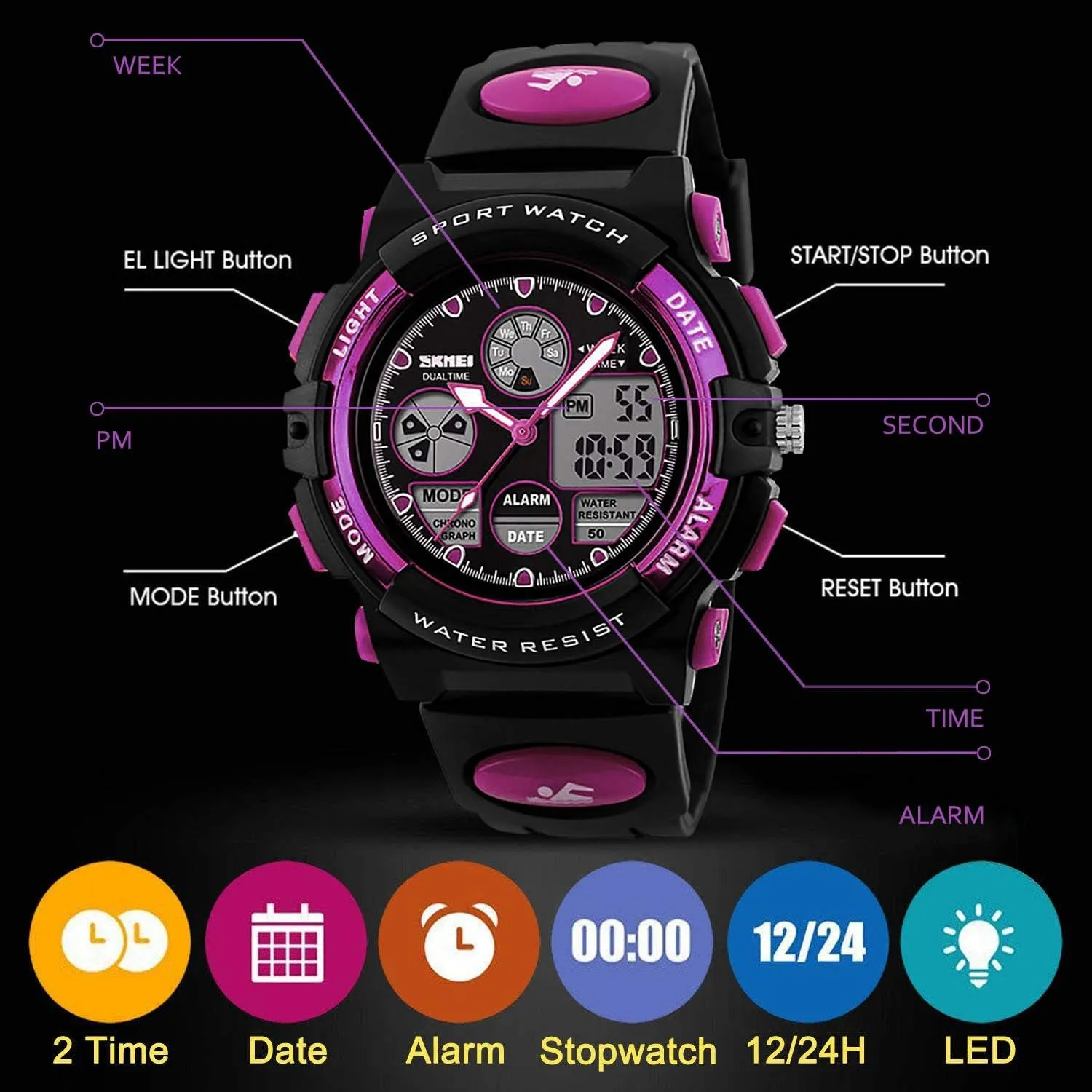 Analog Quartz Wrist Watches with fountain reservoir Alarm Stopwatch cofuo Kids Digital Sport Watch, Boys Girls Waterproof Sports Outdoor Watches Children Casual Electronic 