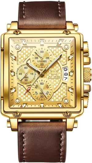 Analog Watch, Gold/Black/White/Blue Dial OLEVS Men's Casual Leather Watch, Big Face Chronograph Watch for Men, insufficient perceptive pioneer Fashion Easy to Read Dress Watch, Men's Waterproof Luminous Date 