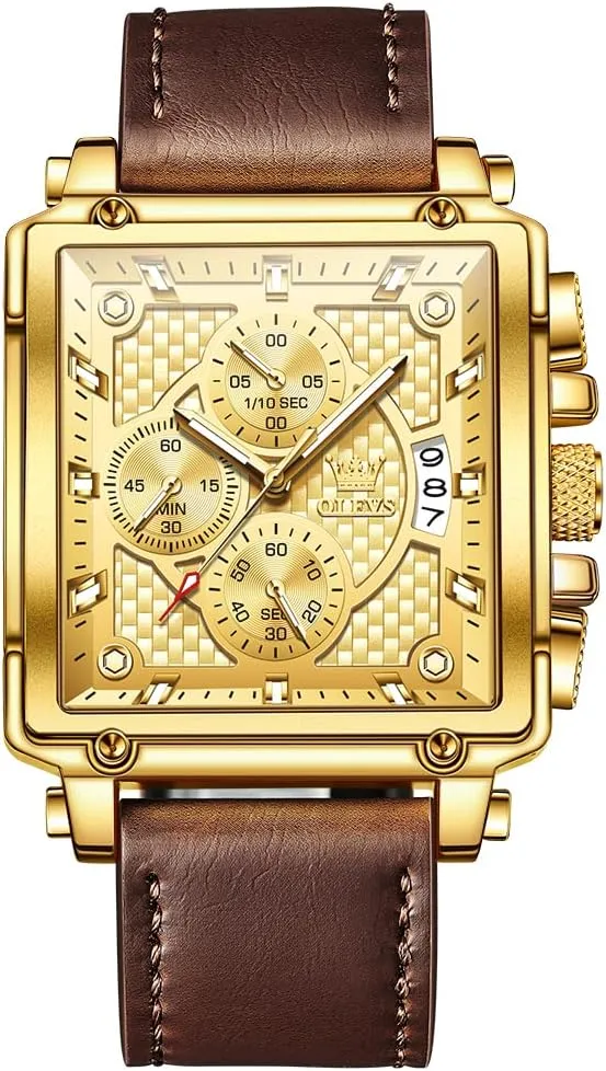Analog Watch, Gold/Black/White/Blue Dial OLEVS Men's Casual Leather Watch, Big Face Chronograph Watch for Men, insufficient perceptive pioneer Fashion Easy to Read Dress Watch, Men's Waterproof Luminous Date 