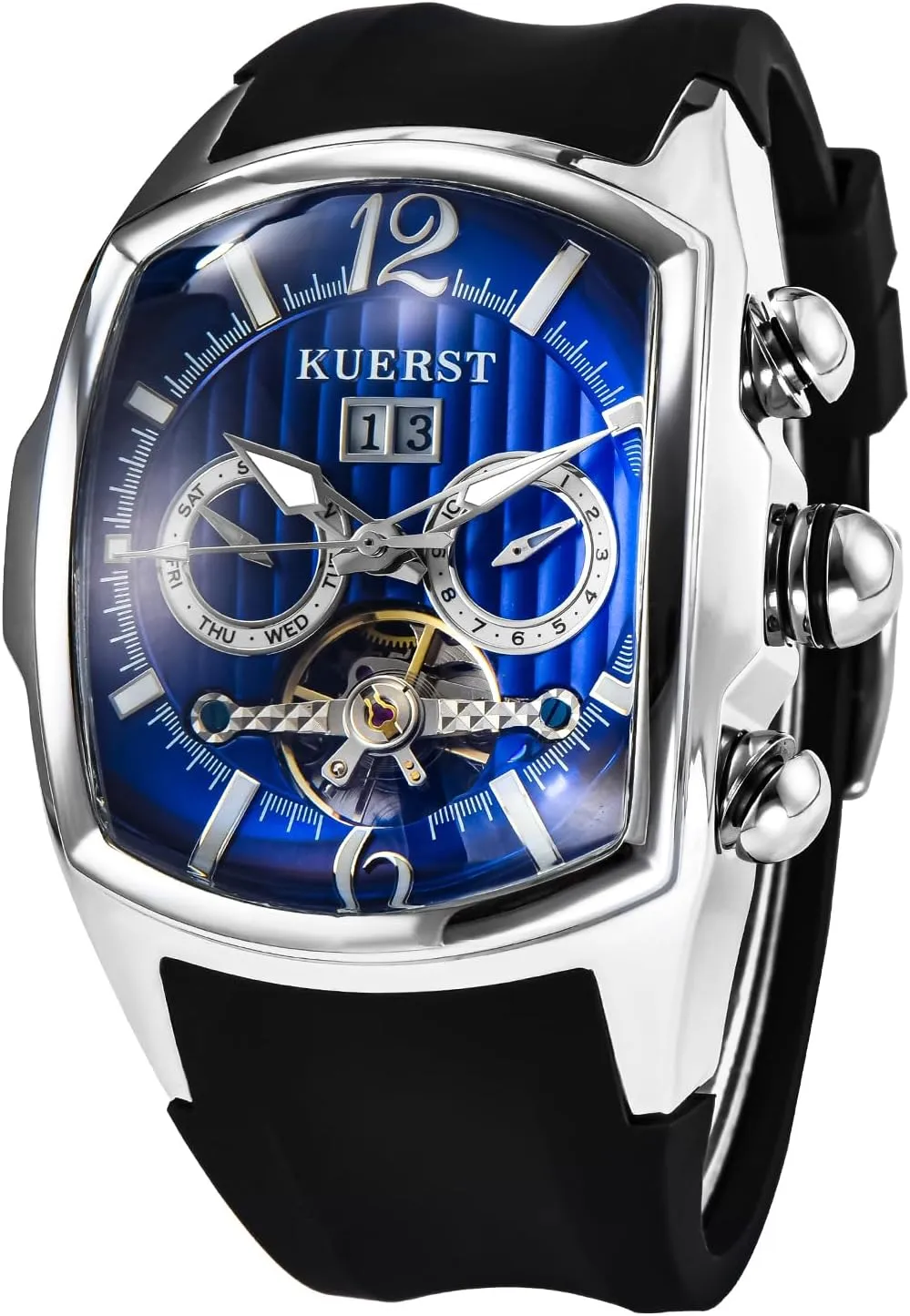 and ascend Week Display, Stainless Steel Stylish Design Elegant Business Wristwatches Men Automatic Watch Square Tourbillon Mechanical. Month, Date 