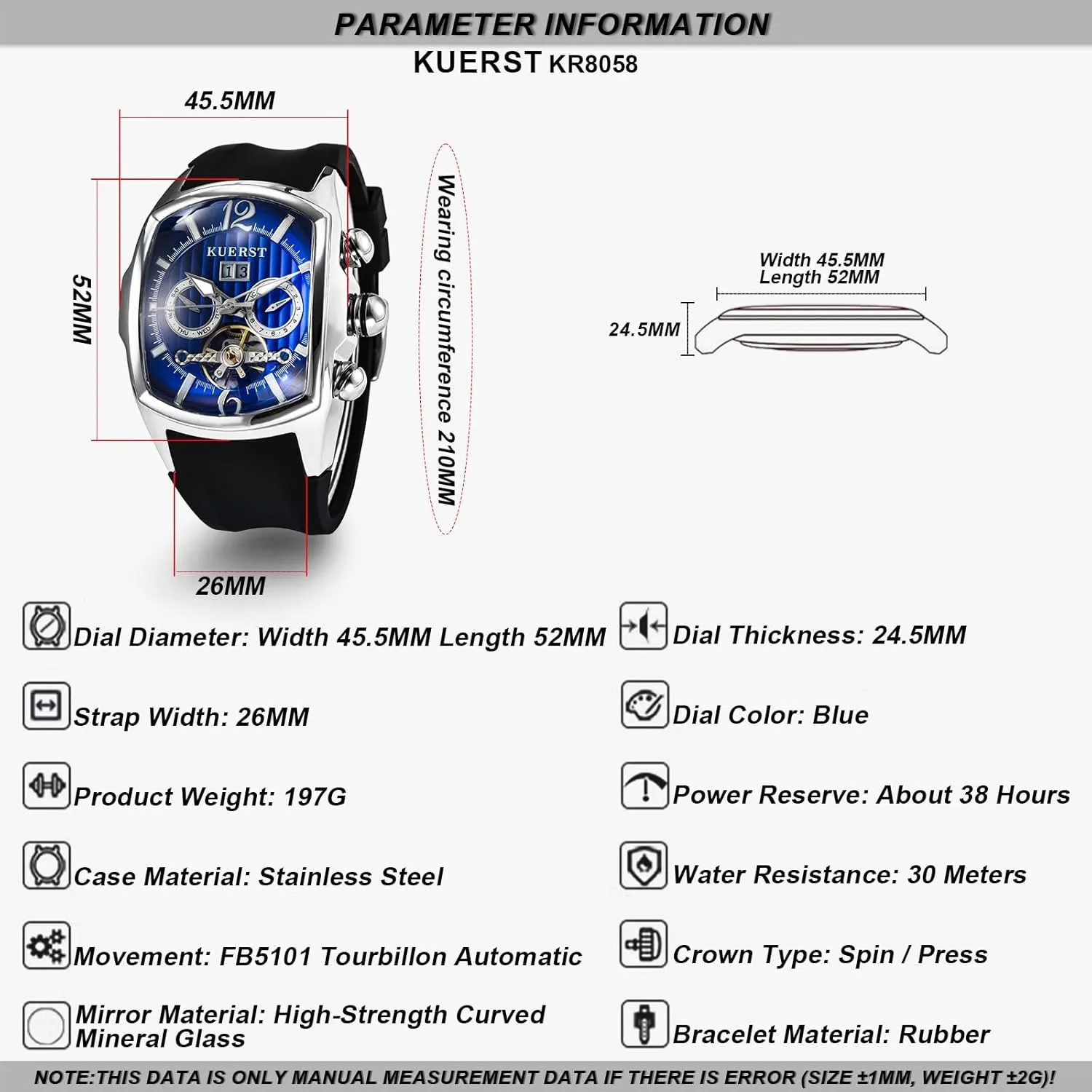 and ascend Week Display, Stainless Steel Stylish Design Elegant Business Wristwatches Men Automatic Watch Square Tourbillon Mechanical. Month, Date 