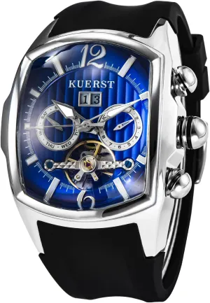 and ascend Week Display, Stainless Steel Stylish Design Elegant Business Wristwatches Men Automatic Watch Square Tourbillon Mechanical. Month, Date 