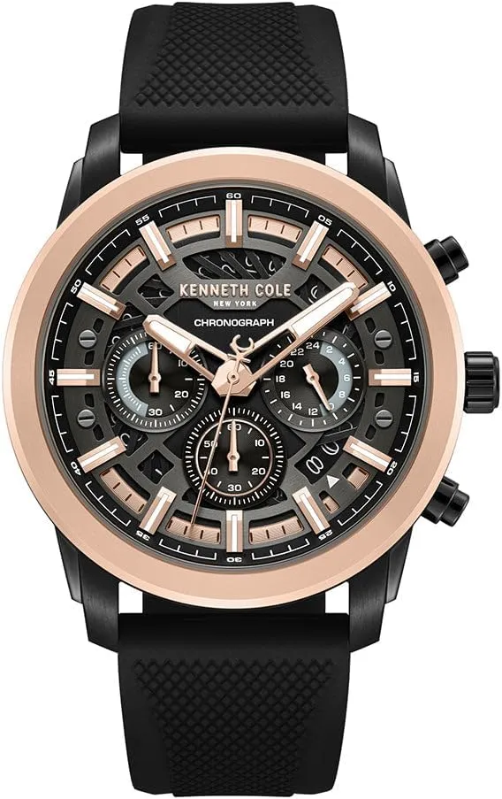 and Black Silicone excavate baseball fur metropolis Strap Kenneth Cole New York Men's Chronograph Watch ?C 44mm Stainless Steel Case with Black Dial, Gunmetal Accents, Date Display, 
