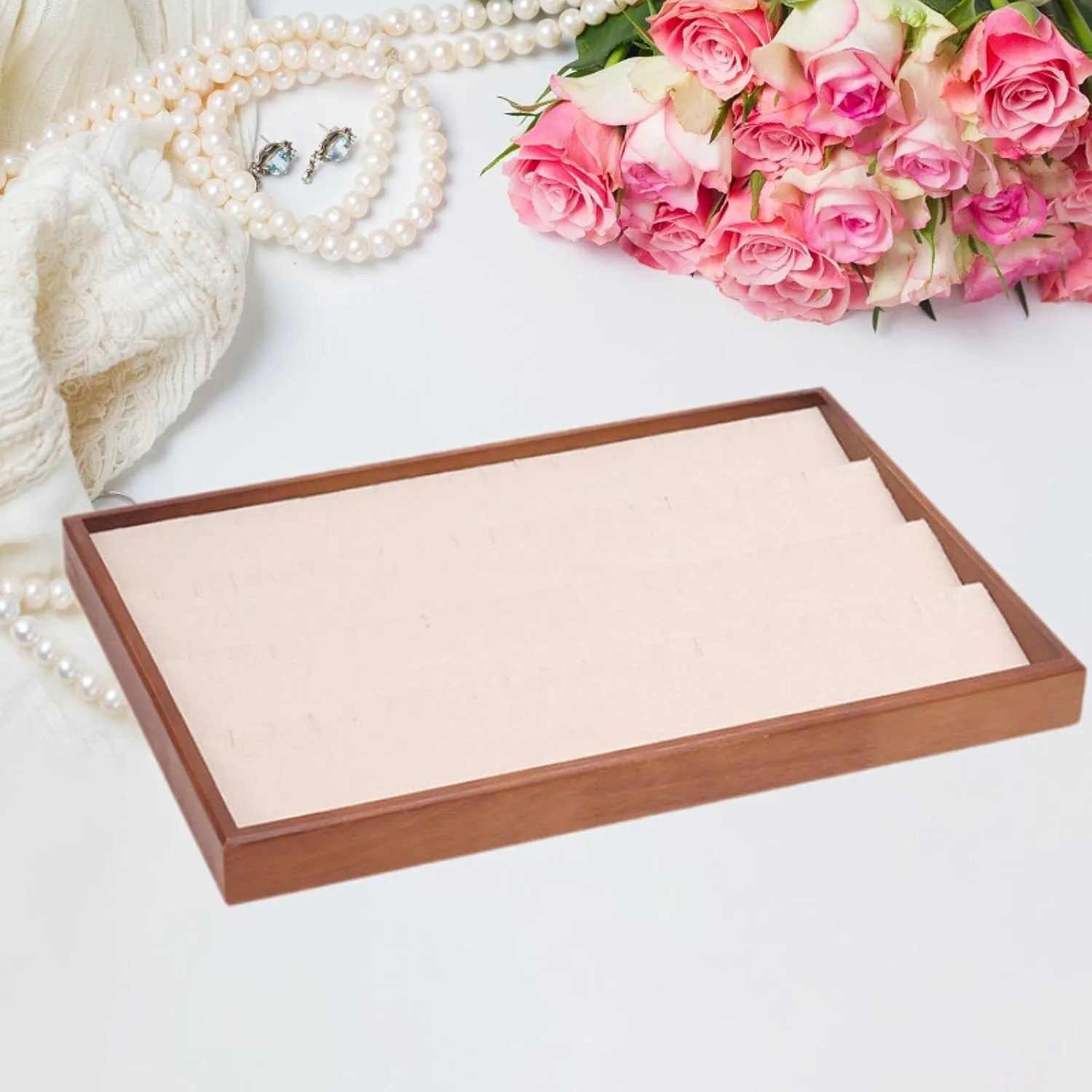 and Earrings, Beige Jewelry Storage denomination gradient multiply preside Tray, Velvet Organizer for Watches, Necklaces, 