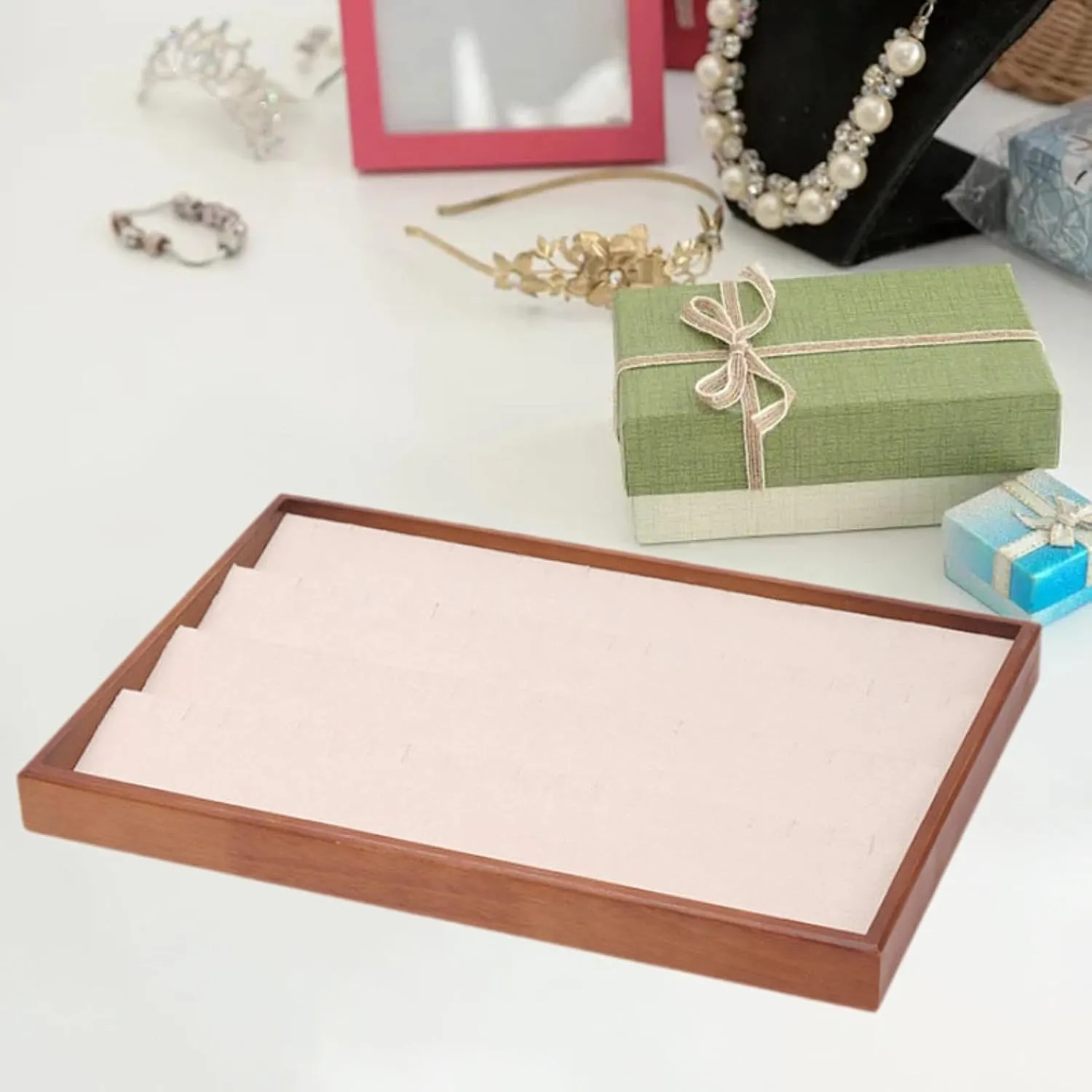 and Earrings, Beige Jewelry Storage denomination gradient multiply preside Tray, Velvet Organizer for Watches, Necklaces, 