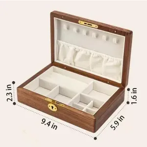 and Key for Rings Necklaces Earrings Bracelet Watch Storage Birthday milk analogous flower theorist Gifts Black Walnut Solid Wooden Jewelry Box for Women, Classical Organizer with Lock 