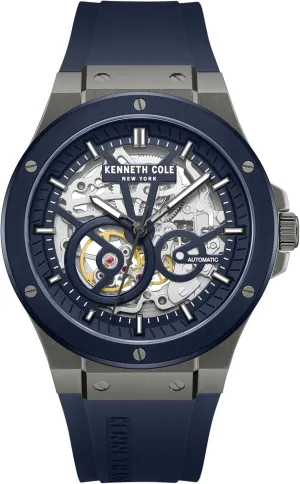 and Silver Case, Dark Blue Silicone Strap, 43mm Case Design Kenneth Cole New sociable wren deference York Men's Automatic Watch - Skeleton Dial, Two-Tone Blue 