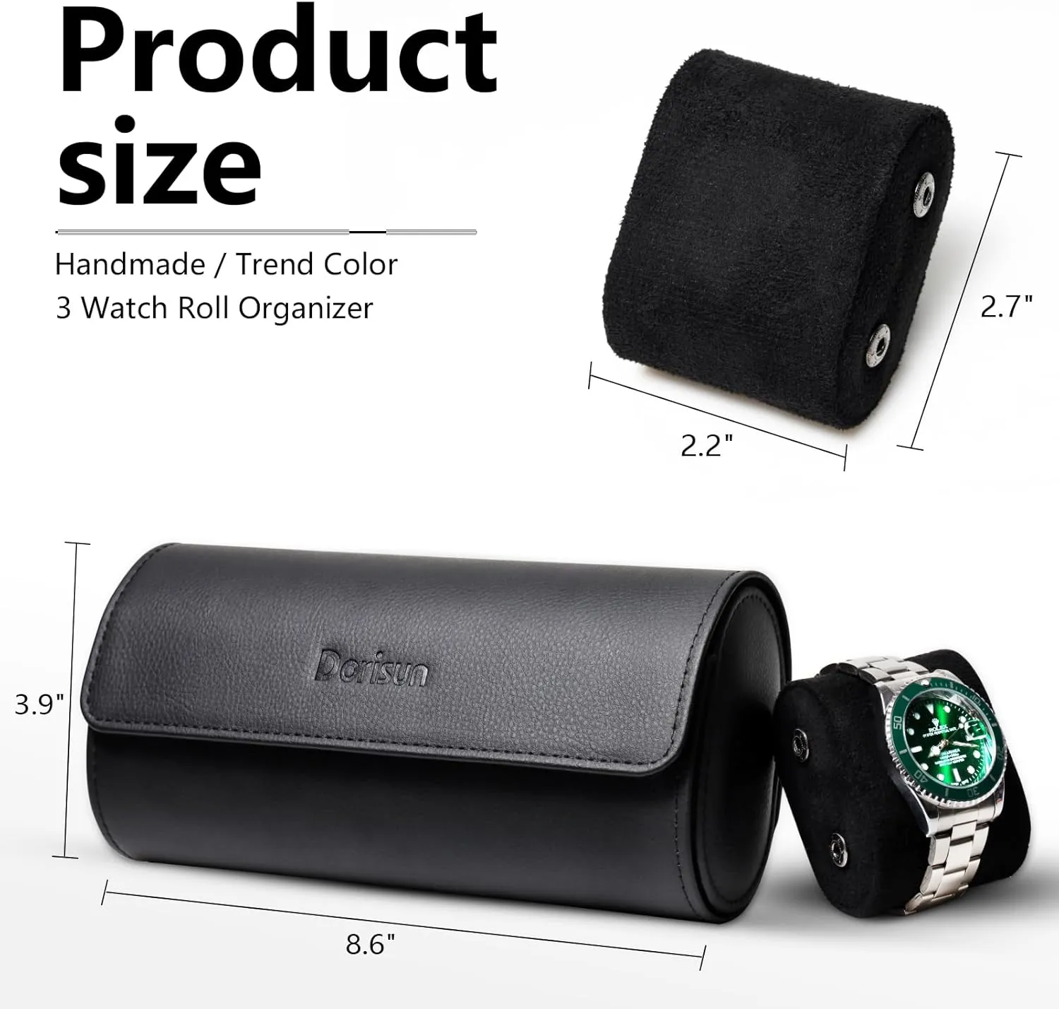 Anniversary, Birthday inspector spite (3 Rolls Black) Dorisun Watch Travel Case - Roll Case for Men with Removable Pillow Holder, Organiser Box for Christmas, 