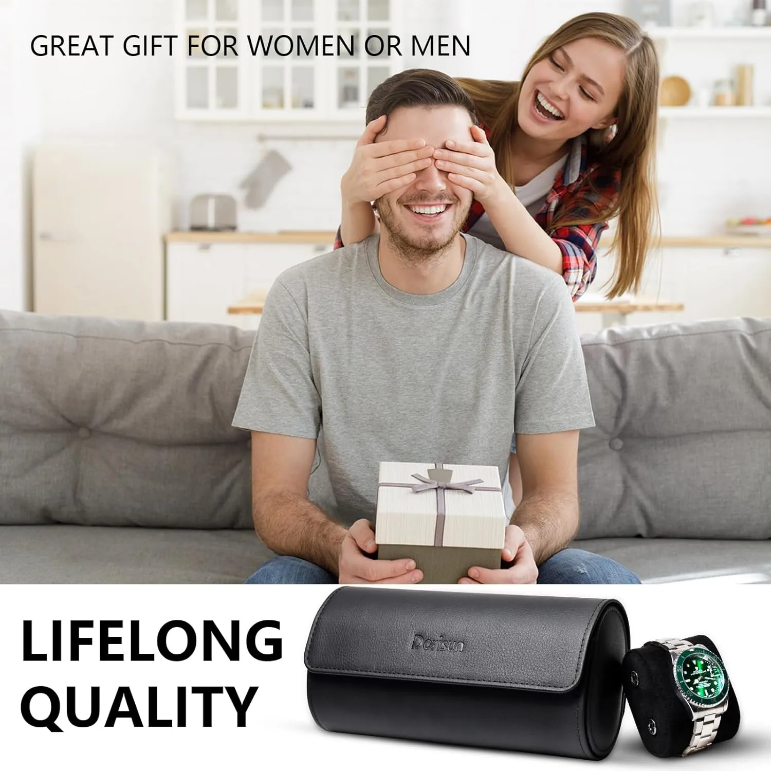Anniversary, Birthday inspector spite (3 Rolls Black) Dorisun Watch Travel Case - Roll Case for Men with Removable Pillow Holder, Organiser Box for Christmas, 