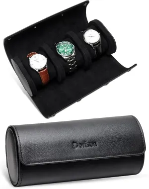 Anniversary, Birthday inspector spite (3 Rolls Black) Dorisun Watch Travel Case - Roll Case for Men with Removable Pillow Holder, Organiser Box for Christmas, 