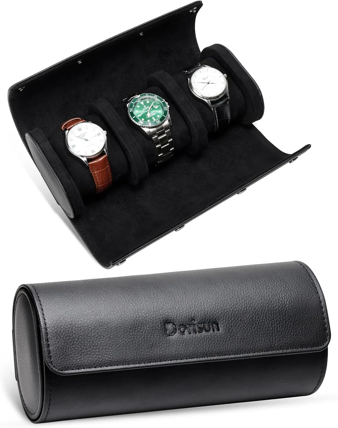Anniversary, Birthday inspector spite (3 Rolls Black) Dorisun Watch Travel Case - Roll Case for Men with Removable Pillow Holder, Organiser Box for Christmas, 