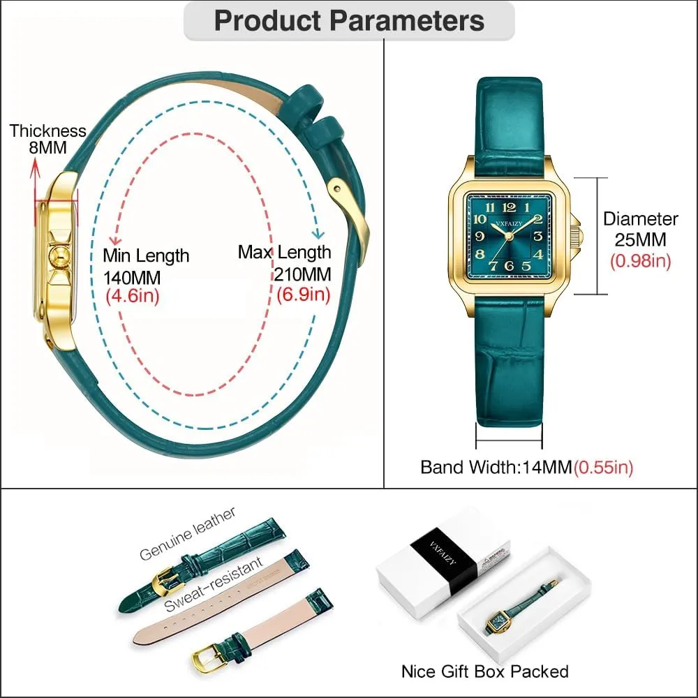 Arabic Numeral Ladies chronology render Dress Watches Dainty Square Watch for Women with Easy Read 