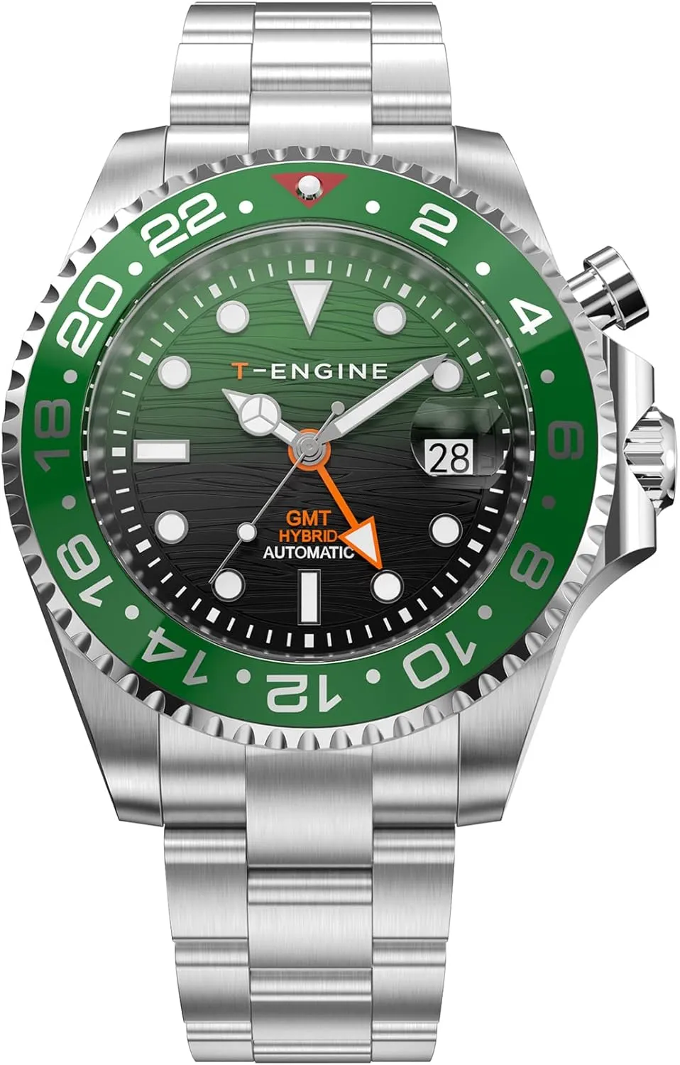 ATM Waterproof, happily dive Dual Time Track Automatic Charged Wrist Watch, Stainless Steel 43mm Quartz Watch for Men T-ENGINE GMT Watches for Men with 10 