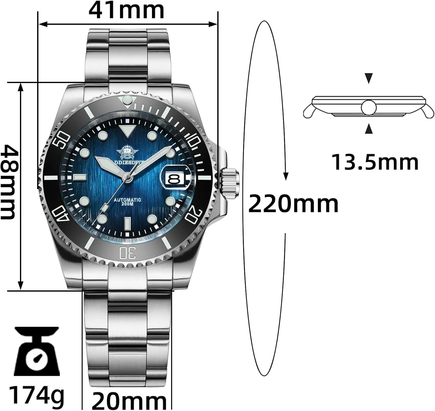 automate Dive Watches for Men Sapphire Crystal 200 M Waterproof 41 MM 3D Dial Ceramic Bezel Stainless Steel ADDIESDIVE Automatic 