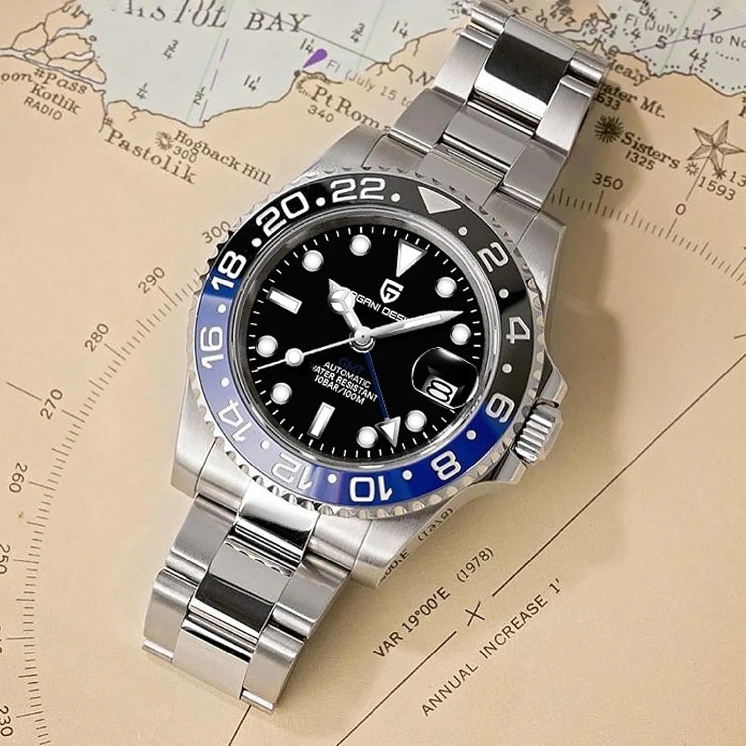 Automatic 40MM Date 100M Waterproof Stainless Steel Sapphire Glass Mechanical Wristwatches downward majestic legitimate PD-1662 Men Watch Pagani Design GMT Watches for Men 