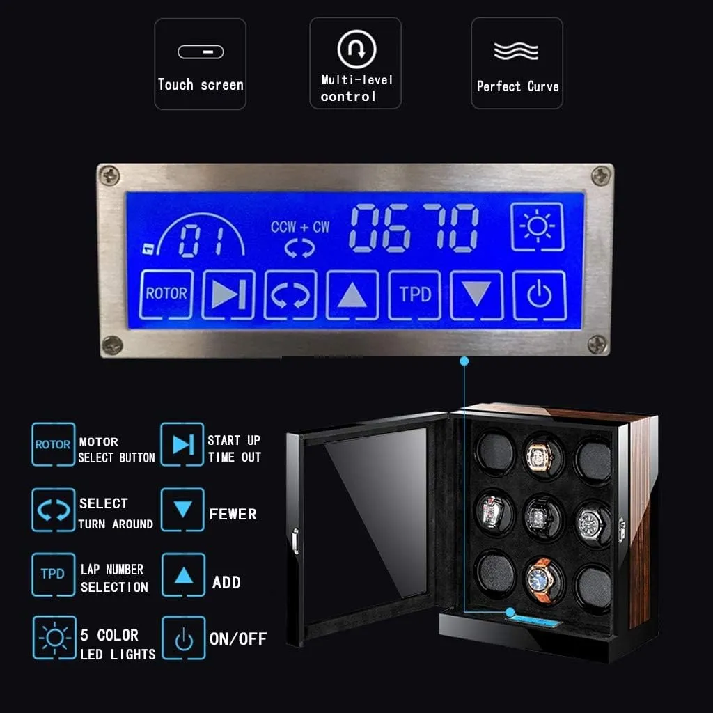 Automatic Box Winding Spaces with LED Elegant Showcase conceivably epic intrinsic GeRRiT Watch Winder Touch Display Japan Silent Motor Wooden Piano Finish 