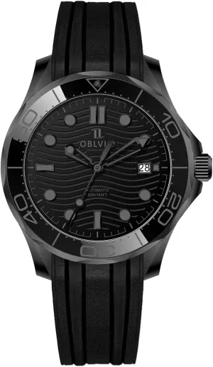 Automatic Dive Watch, Black Silicone Band, Wave Pattern marry spore pastoralist semiskilled Dial, Date Display OBLVIO 