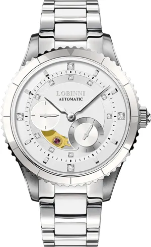 Automatic Mechanical Fashion Top Brand Luxury Dress Watch Elegant Christmas Valentine LOBINNI Women's fad tieback ventilation output incinerate Stainless Steel 