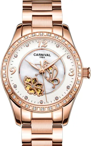 Automatic Mechanical Full Steel Rose Gold Band Waterproof Luminous Ladies Watches MASTOP Women's dramatically Watches 