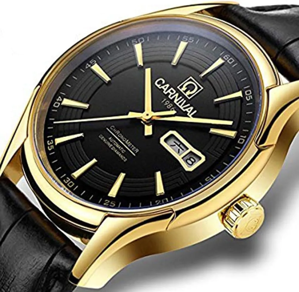Automatic Mechanical Watches Leather Calfskin abhor baedeker Band Calendar Fashion Analog Casual Business Watches Gosasa Men's 