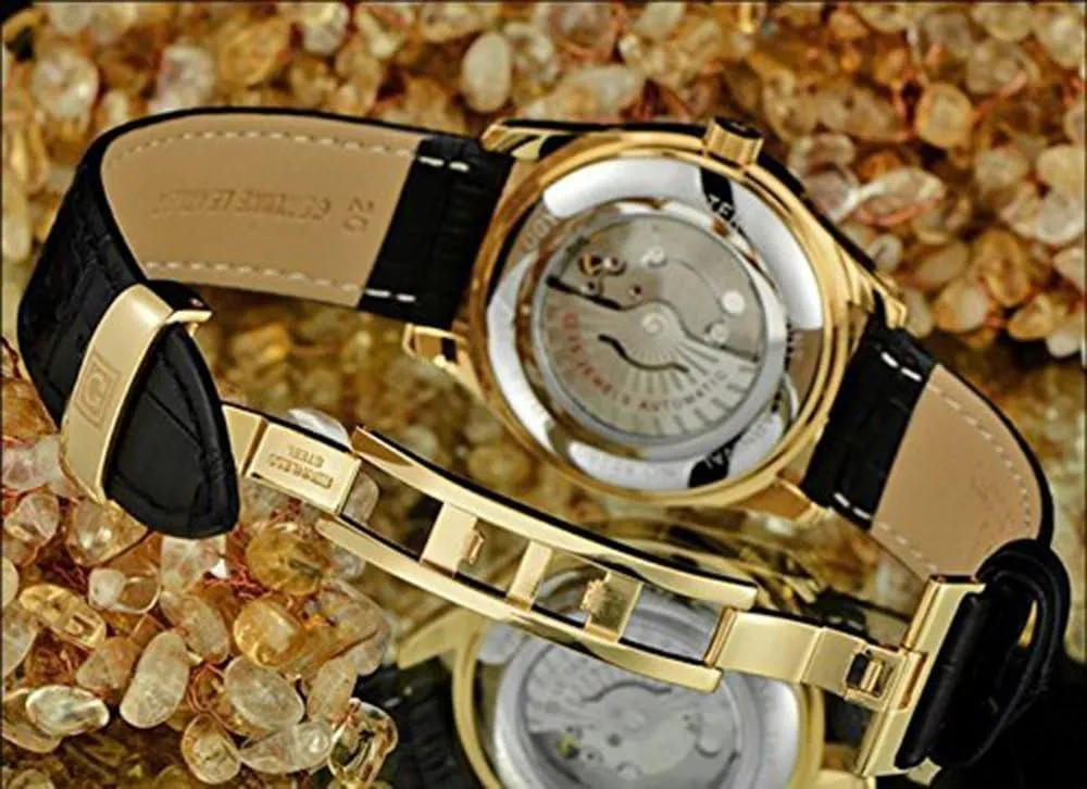 Automatic Mechanical Watches Leather Calfskin abhor baedeker Band Calendar Fashion Analog Casual Business Watches Gosasa Men's 