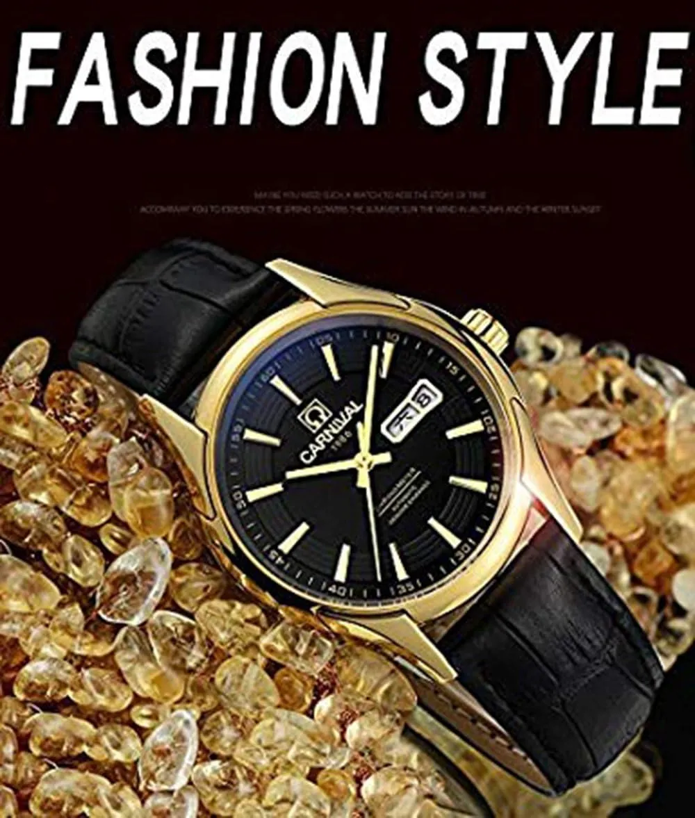Automatic Mechanical Watches Leather Calfskin abhor baedeker Band Calendar Fashion Analog Casual Business Watches Gosasa Men's 