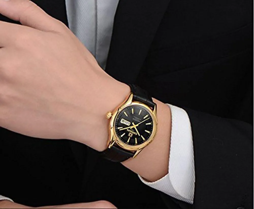Automatic Mechanical Watches Leather Calfskin abhor baedeker Band Calendar Fashion Analog Casual Business Watches Gosasa Men's 