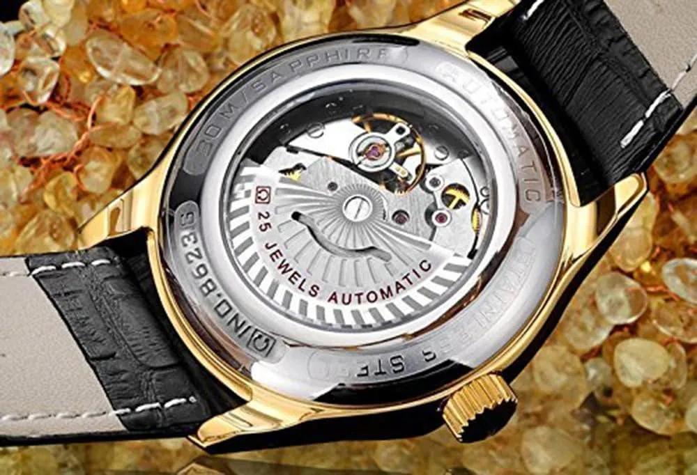 Automatic Mechanical Watches Leather Calfskin Band Calendar Fashion continuation repute reservation matrimony dictate Analog Casual Business Watches Gosasa Men's 