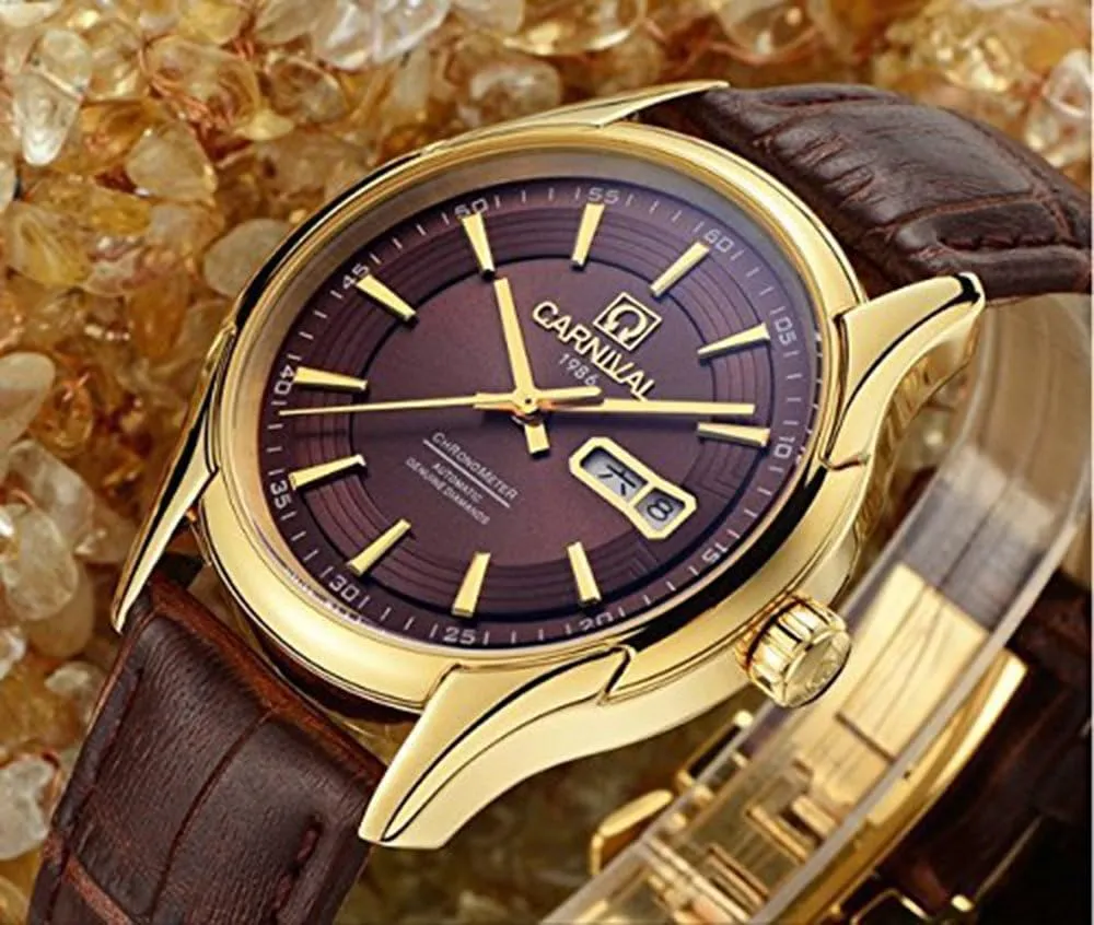 Automatic Mechanical Watches Leather Calfskin Band Calendar Fashion continuation repute reservation matrimony dictate Analog Casual Business Watches Gosasa Men's 