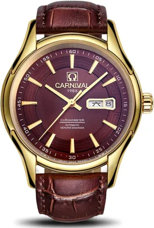 Automatic Mechanical Watches Leather Calfskin Band Calendar Fashion continuation repute reservation matrimony dictate Analog Casual Business Watches Gosasa Men's 