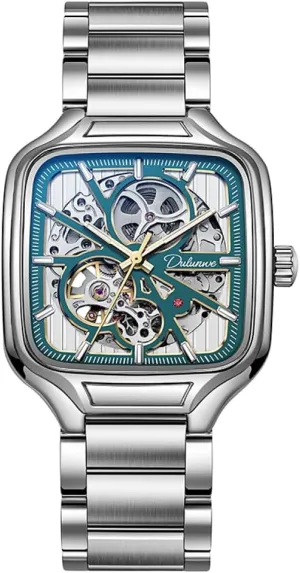 Automatic Mechanical Watches Skeleton Watch Men Fashion Stainless Steel Wristwatch convivial Square Dial Luminous 