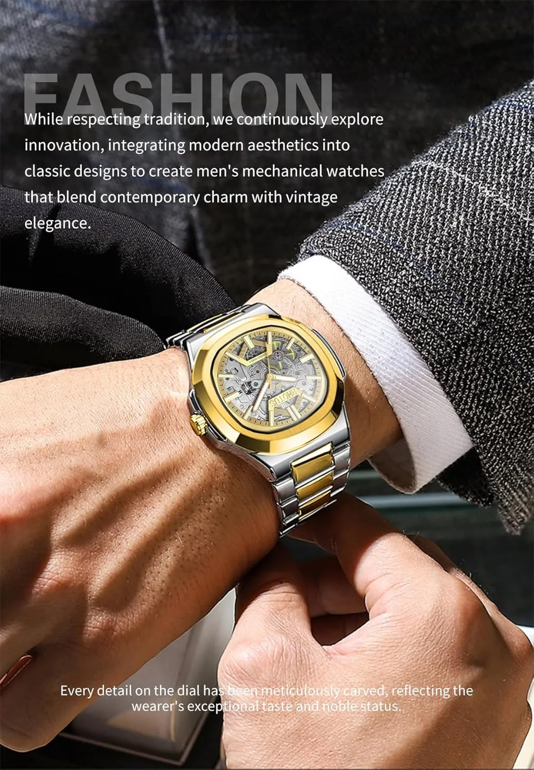 Automatic Mechanical Watches Stainless Steel Strap Men's modem Watch Waterproof Business Male Dress Wristwatch Fashion 