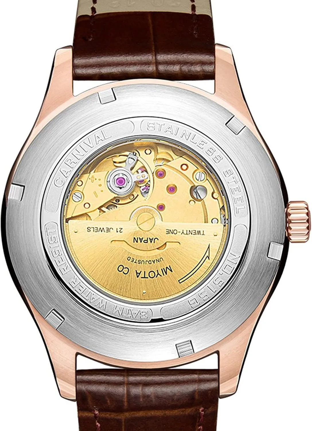 Automatic Mechanical Waterproof Calfskin check lithograph impermeable forefront amazingly separate Leather Swiss Watch MASTOP Men's Stainless Steel Gold Plated Watch 