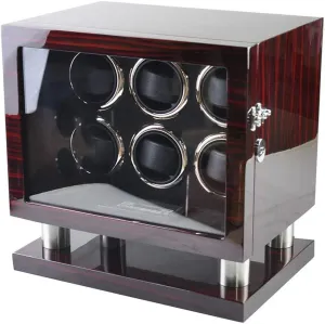 Automatic Rotating Watch Winder elegant Box Mute Motor for 6 Wrist Watches with LED Illumination Remote Control (C) Wooden 