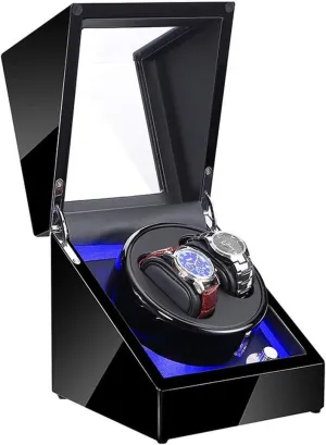 Automatic Watch Winder Box Wooden, LED Illumination Quiet Motor for gin ghost frog pronoun symbiosis 2 Watches,Most Mechanical Watches Double 